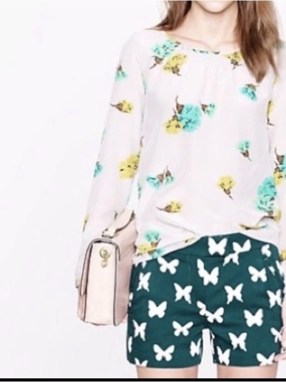 J. Crew Teal Butterfly Print Women's Shorts
